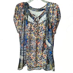 Valerie Stevens Patchwork Floral Polyester Sheer Blouse Women’s Sz XLP (PXL)